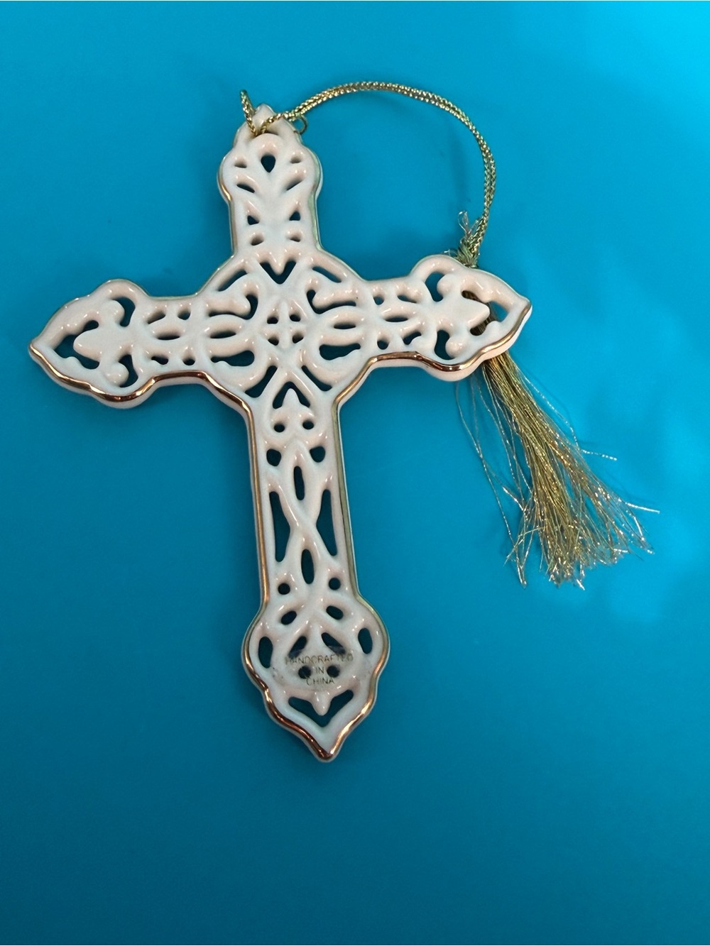 Vintage Lenox Fine China White Cross Ornament